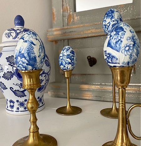 Egg Display with brass candlesticks