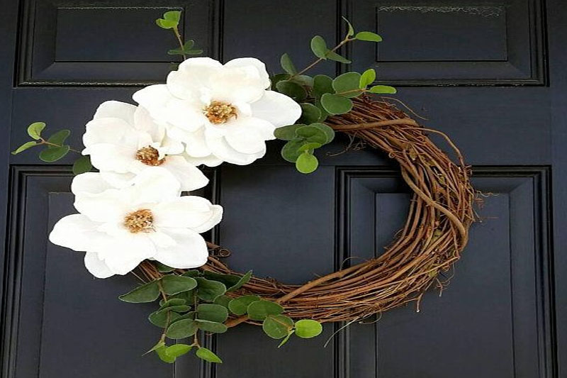 Magnolia white flower wreath for front door