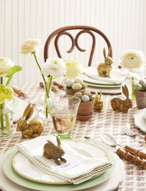 Tablescape with Brass Bunnies
