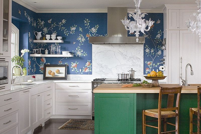 ﻿﻿Paint your kitchen island in a bright and fun hue
