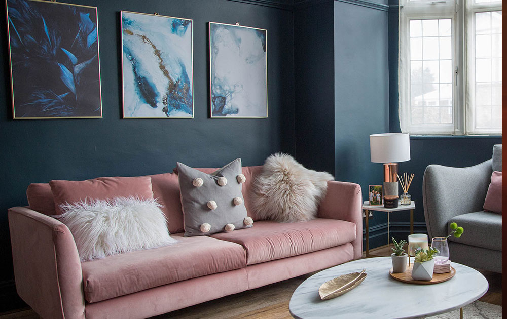 navy and blush living room ideas