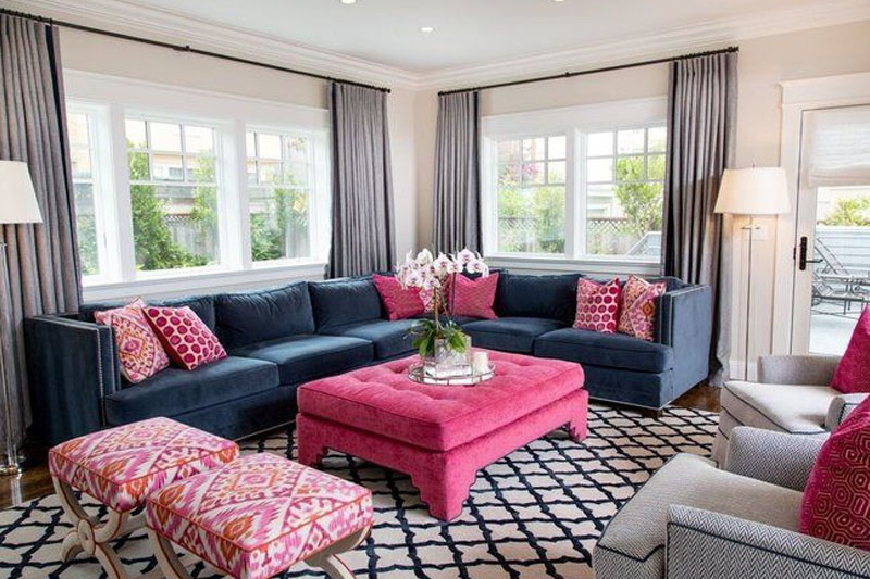 pink and blue living room