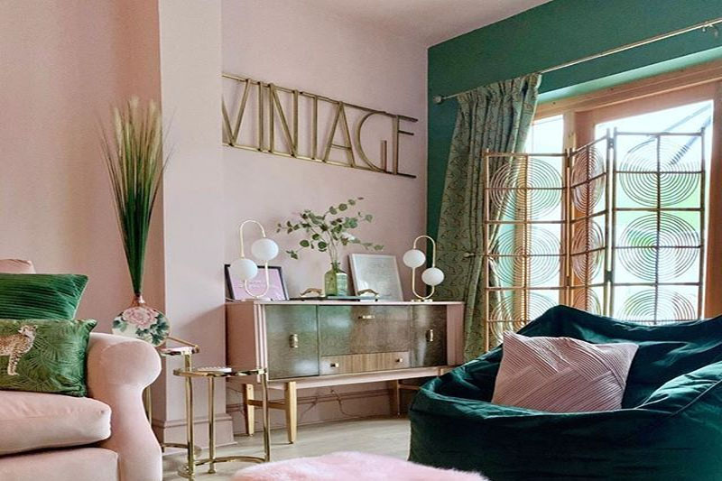 pink and green living rooms