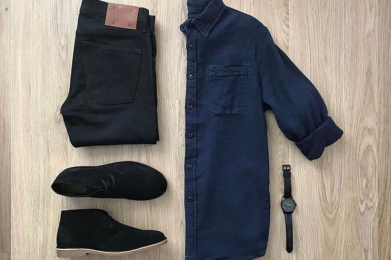 Black and blue colour outfit