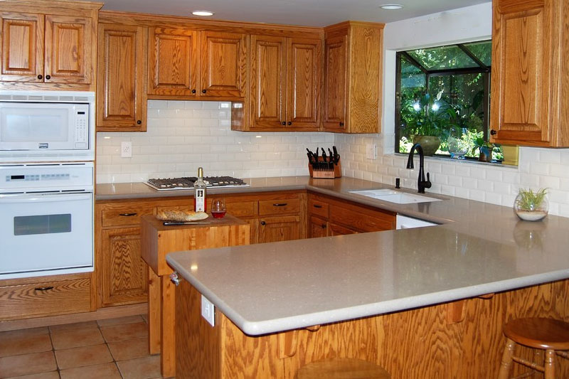 Kitchen countertops with oak cabinets