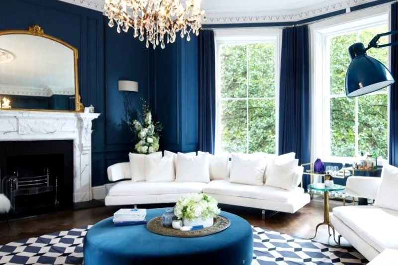 Navy blue living room