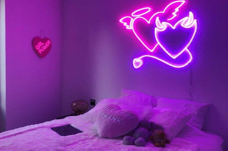 Neon lights in purple bedroom