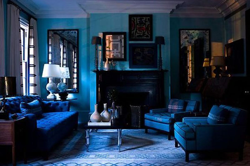  Small monochromatic blue living room