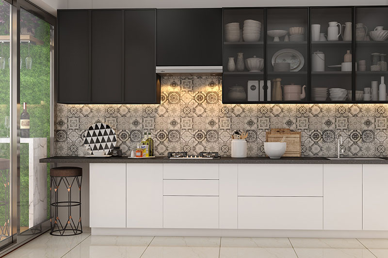White kitchen cabinets with matte black decor