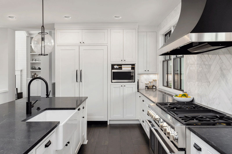 farmhouse kitchen white black hardware