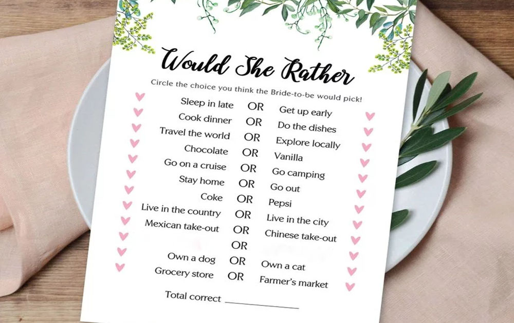 Would She Rather Bridal Shower Game